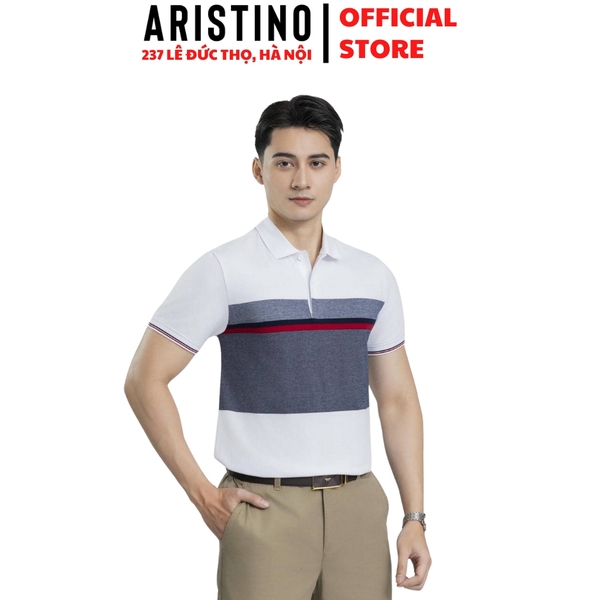 Áo Thun Polo Nam Cổ Bẻ Aristino APS025AZ Màu: Trắng 6 Kẻ Jacquard