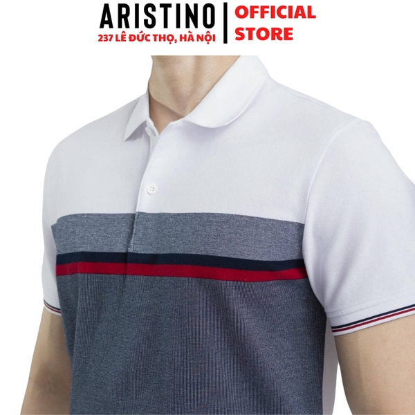 Áo Thun Polo Nam Cổ Bẻ Aristino APS025AZ Màu: Trắng 6 Kẻ Jacquard