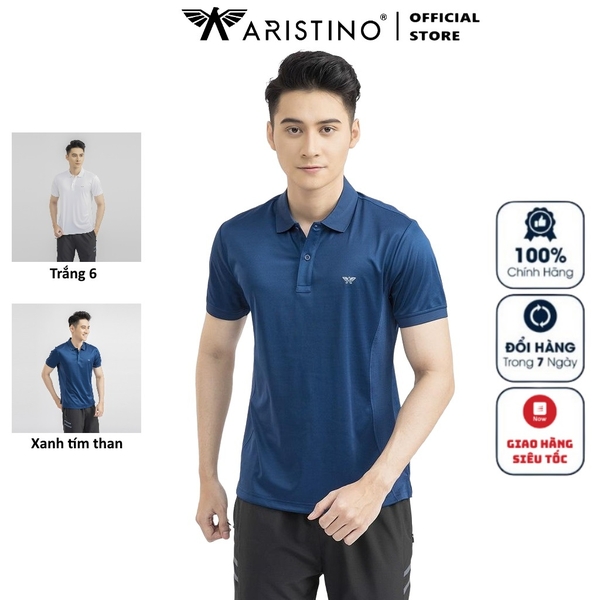 Áo Thun Polo Nam Cổ Bẻ Aristino APS030S1 Hai Màu Xanh Tím Than Trắng Dáng Regular Fit Chất Liệu Polyester