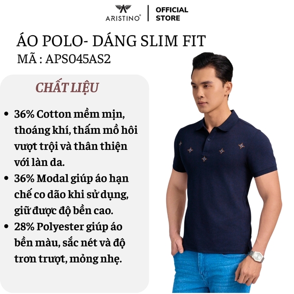 Áo Thun Polo Nam Cổ Bẻ Aristino APS045AS2 Màu: Xanh tím than 25 thêu