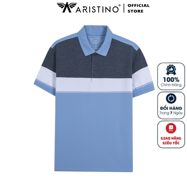 Áo Thun Polo Nam Cổ Bẻ Aristino APS122S3 màu xanh biển 221 kẻ jacquard