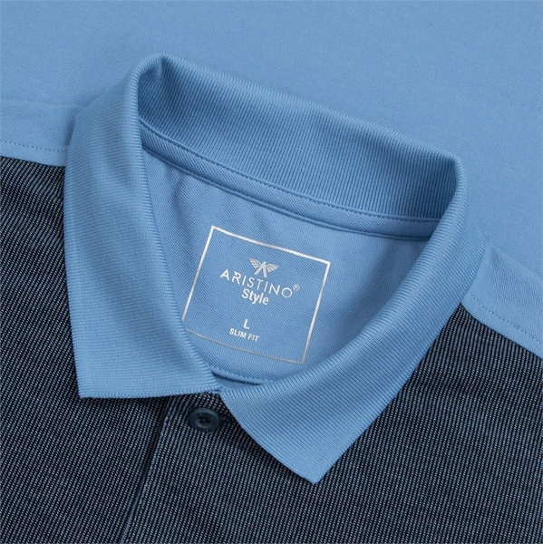 Áo Thun Polo Nam Cổ Bẻ Aristino APS122S3 màu xanh biển 221 kẻ jacquard