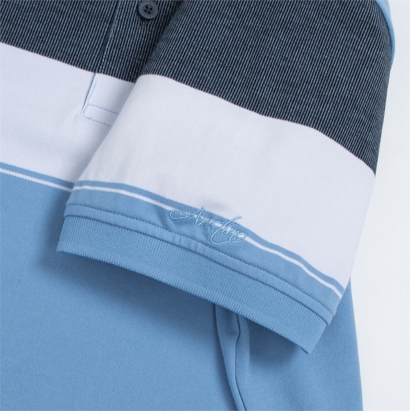 Áo Thun Polo Nam Cổ Bẻ Aristino APS122S3 màu xanh biển 221 kẻ jacquard