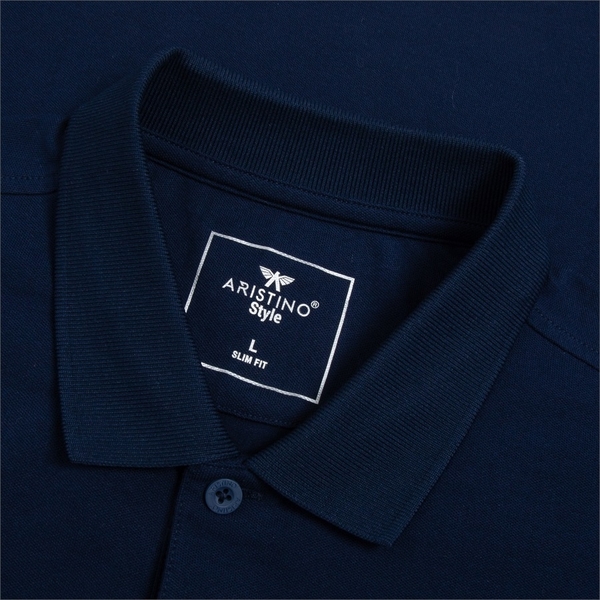 Áo Thun Polo Nam Cổ Bẻ Aristino APS016S3 màu Xanh tím than 5 kẻ Jacquard