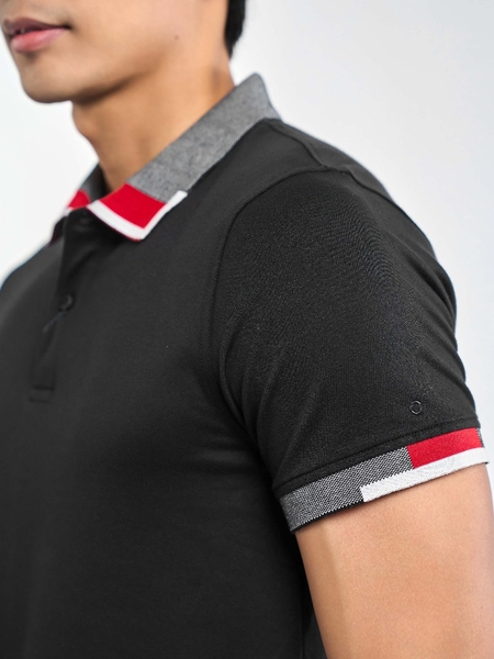Áo Thun polo Nam Tay Ngắn Có Cổ Owen APT231407 màu đen tay viền dáng body fit vải cotton
