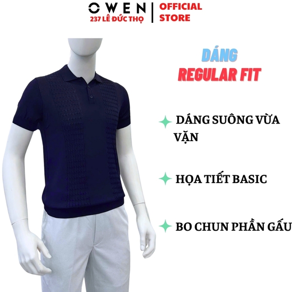 Áo Polo len ngắn tay Owen ALP251291N màu xanh tím than dáng suông regular fit chất liệu Rayon