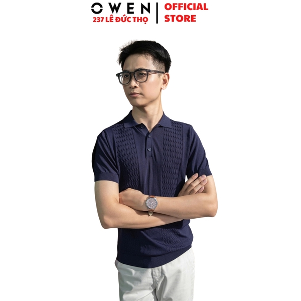 Áo Polo len ngắn tay Owen ALP251291N màu xanh tím than dáng suông regular fit chất liệu Rayon