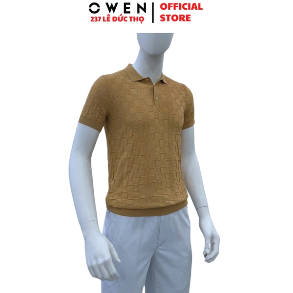 Áo Polo len ngắn tay Owen ALP251290N màu nâu nhạt dáng suông regular fit chất liệu Rayon