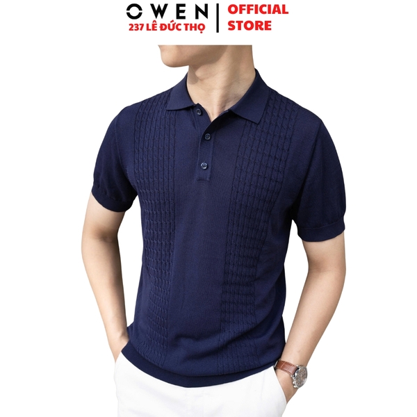 Áo Polo len ngắn tay Owen ALP251291N màu xanh tím than dáng suông regular fit chất liệu Rayon