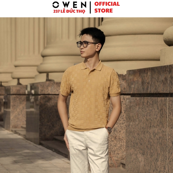 Áo Polo len ngắn tay Owen ALP251290N màu nâu nhạt dáng suông regular fit chất liệu Rayon