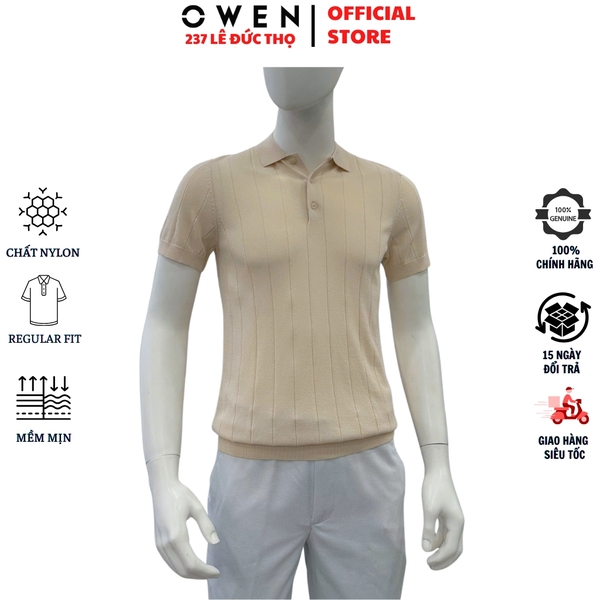 Áo Polo len ngắn tay Owen ALP251292N màu be nhạt dáng suông regular fit chất liệu Rayon