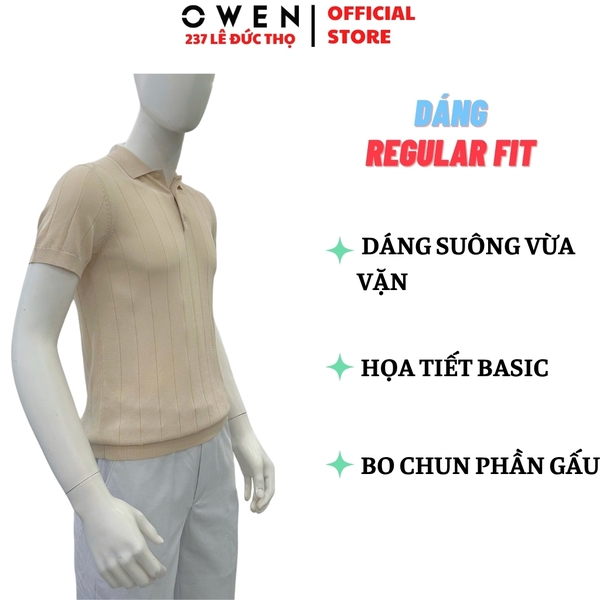 Áo Polo len ngắn tay Owen ALP251292N màu be nhạt dáng suông regular fit chất liệu Rayon
