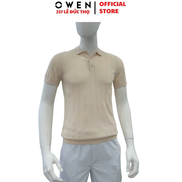 Áo Polo len ngắn tay Owen ALP251292N màu be nhạt dáng suông regular fit chất liệu Rayon