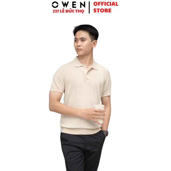 Áo Polo len ngắn tay Owen ALP251292N màu be nhạt dáng suông regular fit chất liệu Rayon