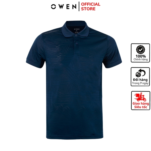 Áo Thun polo Nam Tay Ngắn Có Cổ Owen APT231209 màu dark blue dáng body fit vải sợi tre
