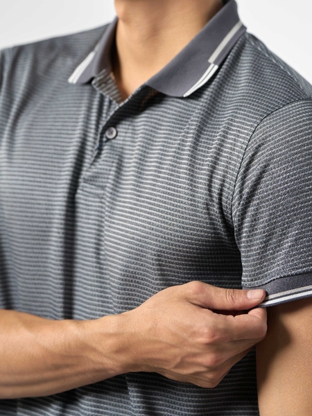 Áo Thun polo Nam Tay Ngắn Có Cổ Owen APT231215 màu xám kẻ sọc dáng body fit vải polyester