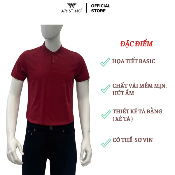 Áo Thun Polo Nam Cổ Bẻ Aristino APS093AS4 màu đỏ booc đô 6 Jacquard họa tiết