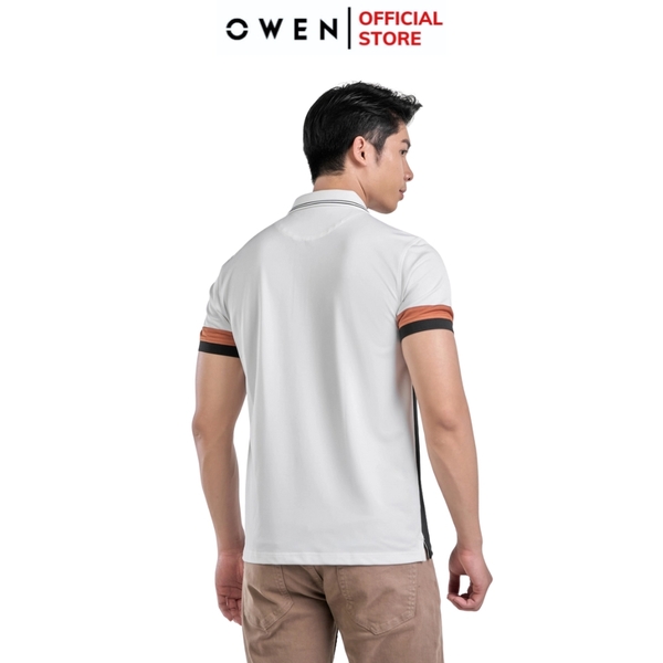 Áo thun polo Nam Tay Ngắn Có Cổ Owen APV231395 màu trắng phối đen dáng body fit tà bằng Chất Vải PE Cool