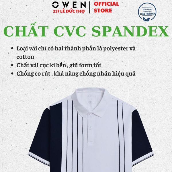 Áo thun polo Nam Tay Ngắn Có Cổ Owen APV233191 màu trắng phối xanh navy dáng body fit tà bằng chất liệu cotton