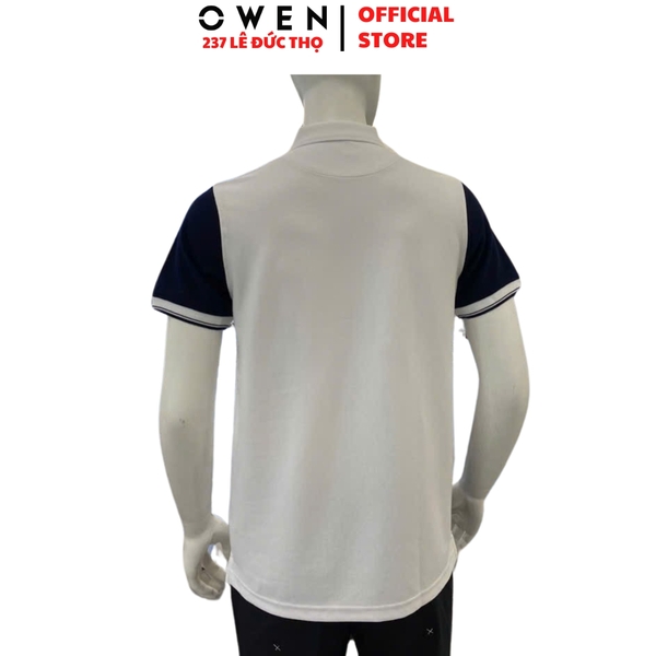 Áo thun polo Nam Tay Ngắn Có Cổ Owen APV233191 màu trắng phối xanh navy dáng body fit tà bằng chất liệu cotton