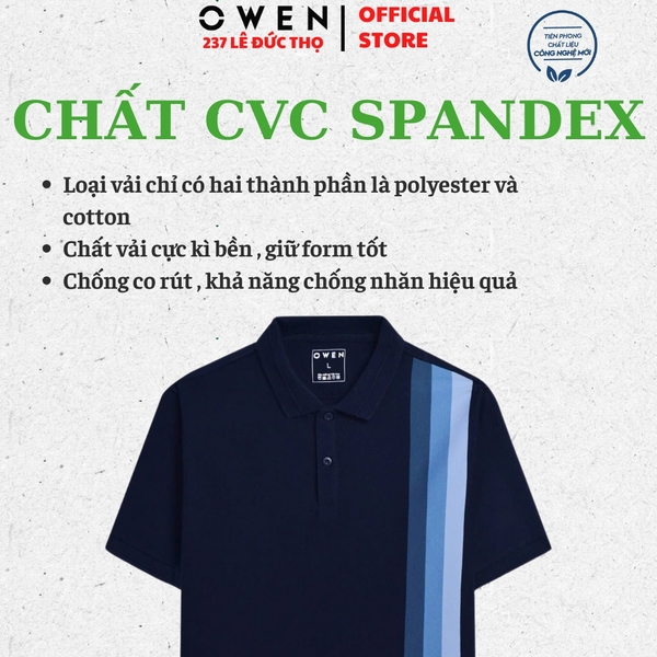 Áo Thun polo Nam Tay Ngắn Có Cổ Owen APV233208 màu xanh navy phối sọc dáng suông body fit tà bằng chất liệu cotton