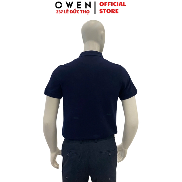 Áo Thun polo Nam Tay Ngắn Có Cổ Owen APV233208 màu xanh navy phối sọc dáng suông body fit tà bằng chất liệu cotton