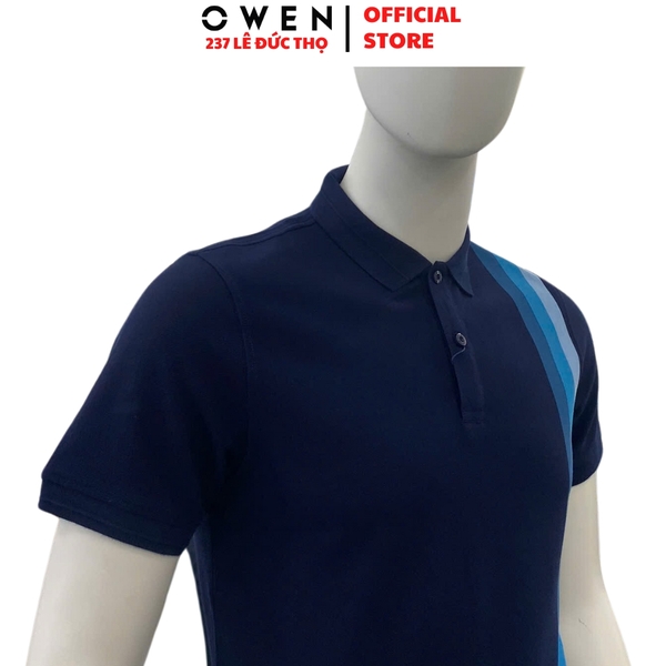Áo Thun polo Nam Tay Ngắn Có Cổ Owen APV233208 màu xanh navy phối sọc dáng suông body fit tà bằng chất liệu cotton