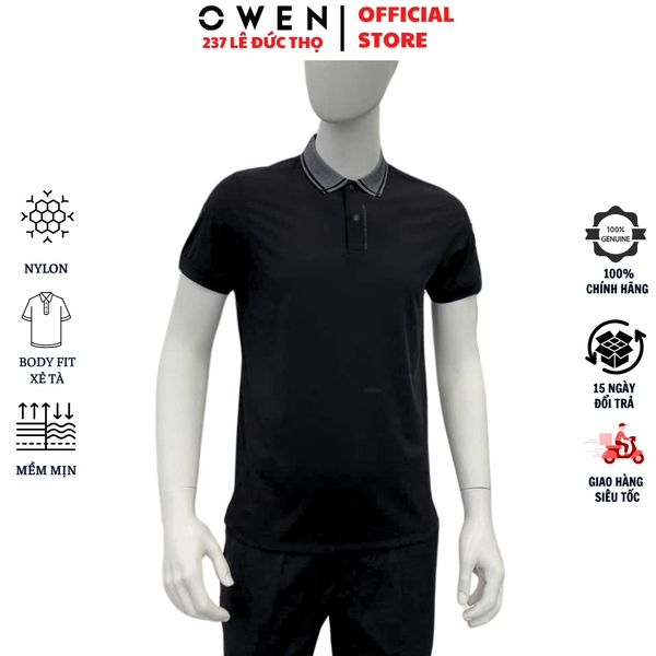 Áo thun polo Nam Tay Ngắn Có Cổ Owen APV251288 màu đen dáng body fit tà bằng chất liệu Nylon