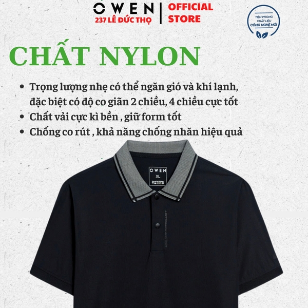 Áo thun polo Nam Tay Ngắn Có Cổ Owen APV251288 màu đen dáng body fit tà bằng chất liệu Nylon