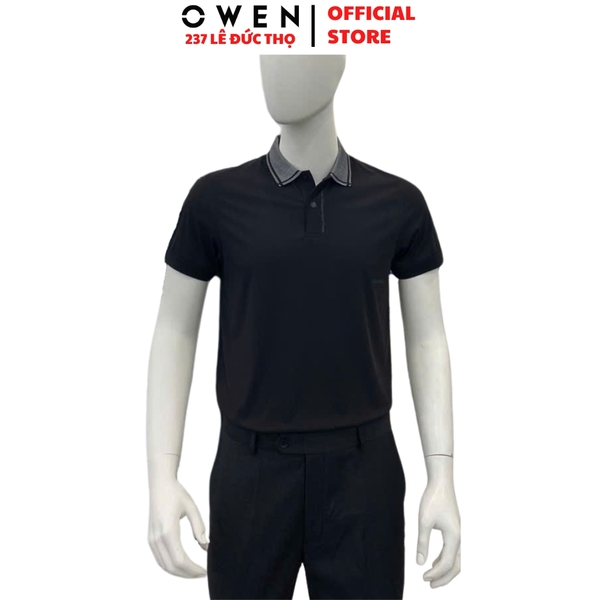 Áo thun polo Nam Tay Ngắn Có Cổ Owen APV251288 màu đen dáng body fit tà bằng chất liệu Nylon