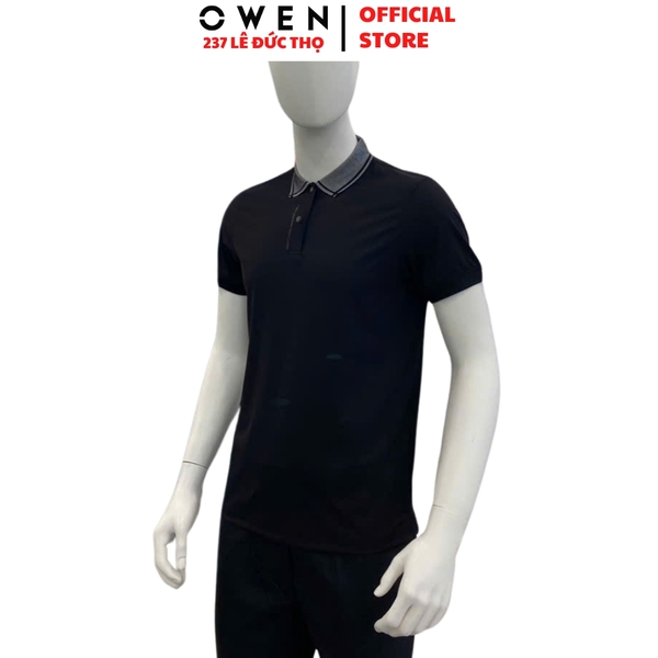 Áo thun polo Nam Tay Ngắn Có Cổ Owen APV251288 màu đen dáng body fit tà bằng chất liệu Nylon