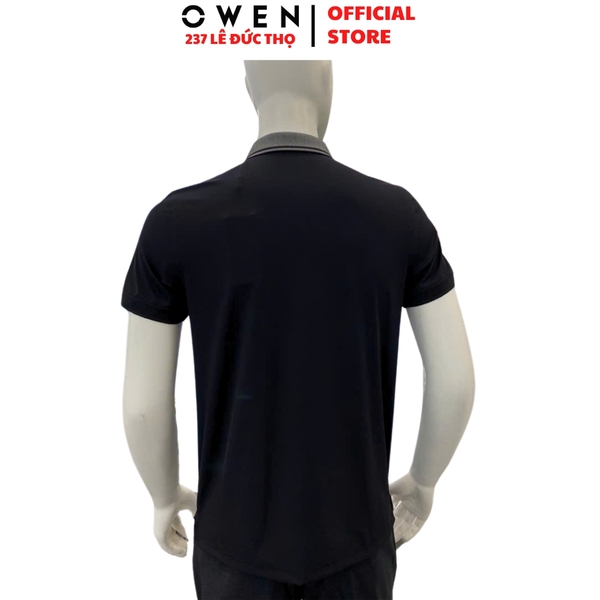 Áo thun polo Nam Tay Ngắn Có Cổ Owen APV251288 màu đen dáng body fit tà bằng chất liệu Nylon