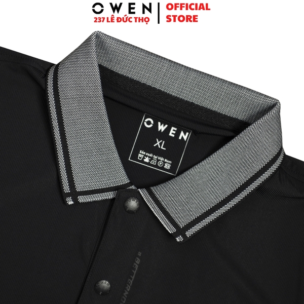 Áo thun polo Nam Tay Ngắn Có Cổ Owen APV251288 màu đen dáng body fit tà bằng chất liệu Nylon