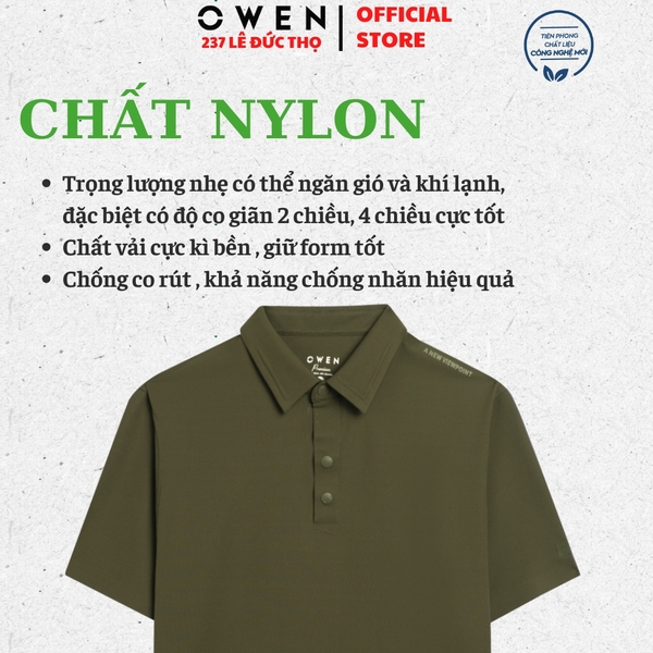 Áo thun polo Nam Tay Ngắn Có Cổ Owen APV253603 Màu xanh lá dáng body fit tà bằng chất liệu Nylon