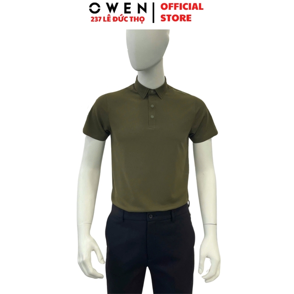 Áo thun polo Nam Tay Ngắn Có Cổ Owen APV253603 Màu xanh lá dáng body fit tà bằng chất liệu Nylon