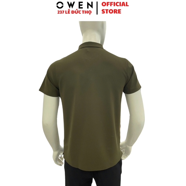 Áo thun polo Nam Tay Ngắn Có Cổ Owen APV253603 Màu xanh lá dáng body fit tà bằng chất liệu Nylon