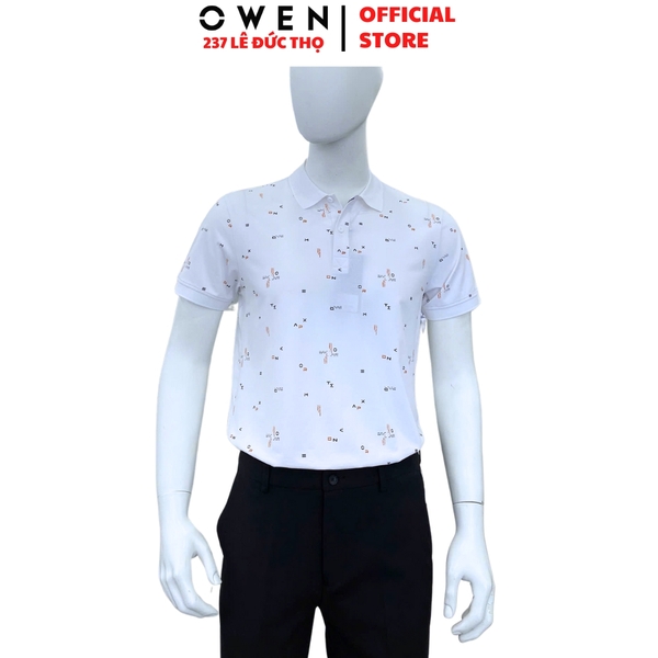 Áo thun polo Nam Tay Ngắn Có Cổ Owen APV253617 màu trắng in họa tiết dáng body fit tà bằng Chất liệu CVC Spandex