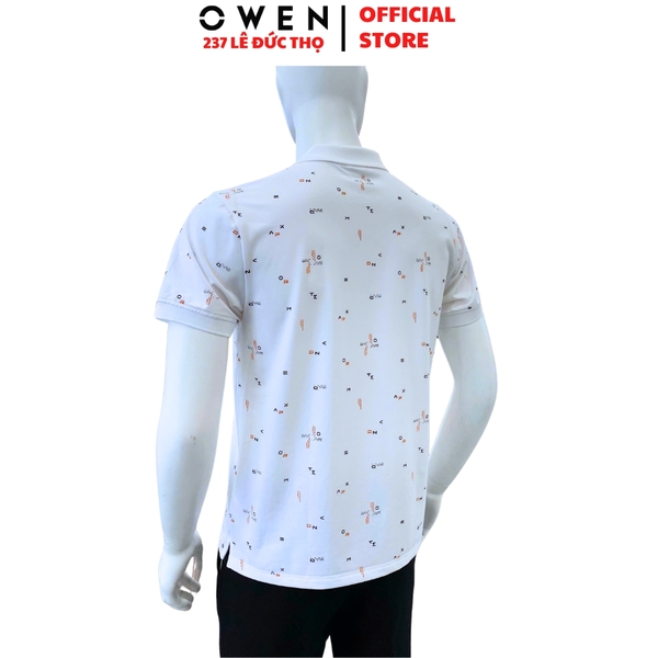 Áo thun polo Nam Tay Ngắn Có Cổ Owen APV253617 màu trắng in họa tiết dáng body fit tà bằng Chất liệu CVC Spandex