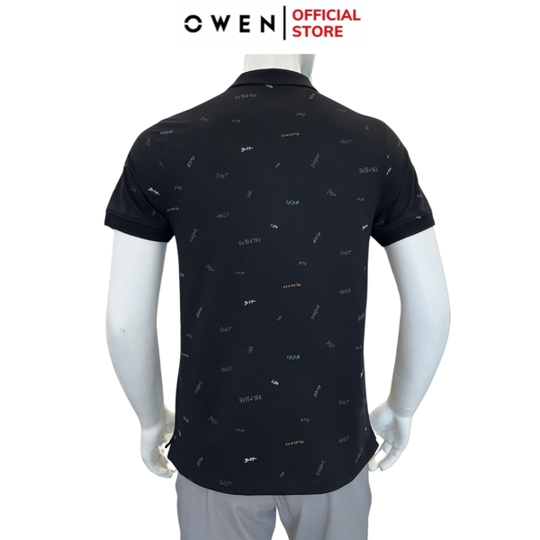 Áo thun polo Nam Tay Ngắn Có Cổ Owen APV253618 màu đen in họa tiết dáng suông tà bằng xẻ tà chất liệu cotton