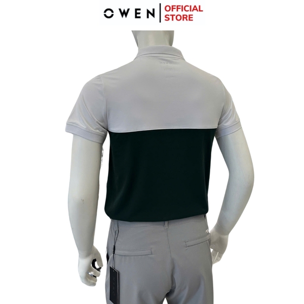 Áo thun polo Nam Tay Ngắn Có Cổ Owen APV253620 màu đen phối trắng dáng suông tà bằng xẻ tà chất liệu cotton