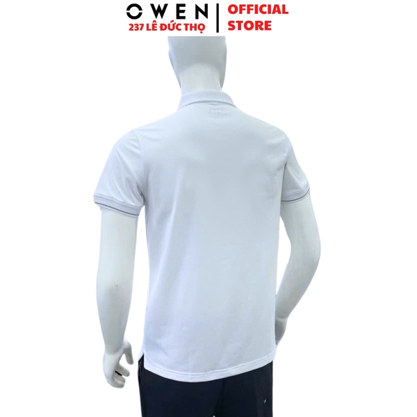 Áo thun polo Nam Tay Ngắn Có Cổ Owen APV253628 màu trắng in họa tiết dáng body fit tà bằng chất liệu CVC spandex