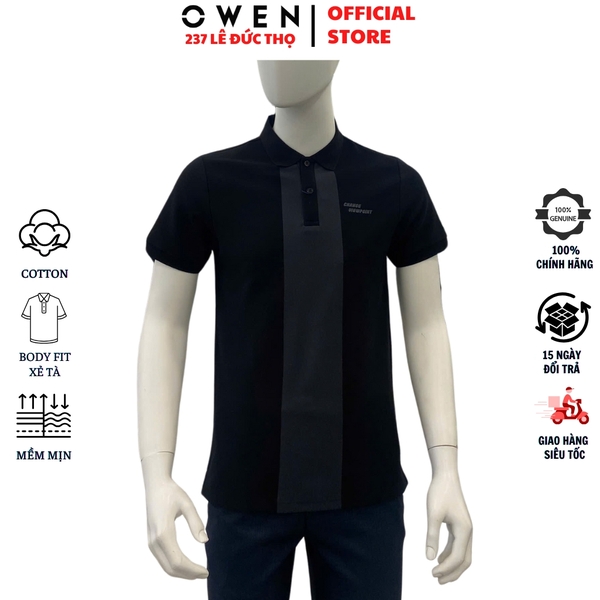 Áo Thun polo Nam Tay Ngắn Có Cổ Owen APV253631 màu đen phối navy dáng suông body fit tà bằng chất liệu cotton