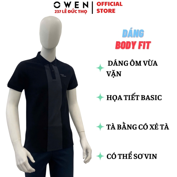 Áo Thun polo Nam Tay Ngắn Có Cổ Owen APV253631 màu đen phối navy dáng suông body fit tà bằng chất liệu cotton