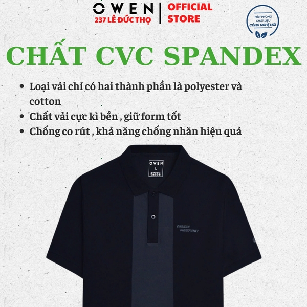 Áo Thun polo Nam Tay Ngắn Có Cổ Owen APV253631 màu đen phối navy dáng suông body fit tà bằng chất liệu cotton