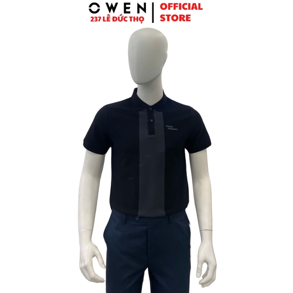 Áo Thun polo Nam Tay Ngắn Có Cổ Owen APV253631 màu đen phối navy dáng suông body fit tà bằng chất liệu cotton