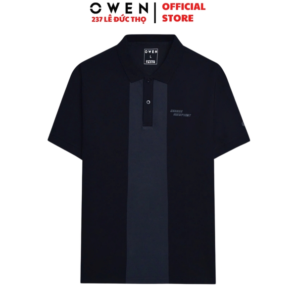 Áo Thun polo Nam Tay Ngắn Có Cổ Owen APV253631 màu đen phối navy dáng suông body fit tà bằng chất liệu cotton