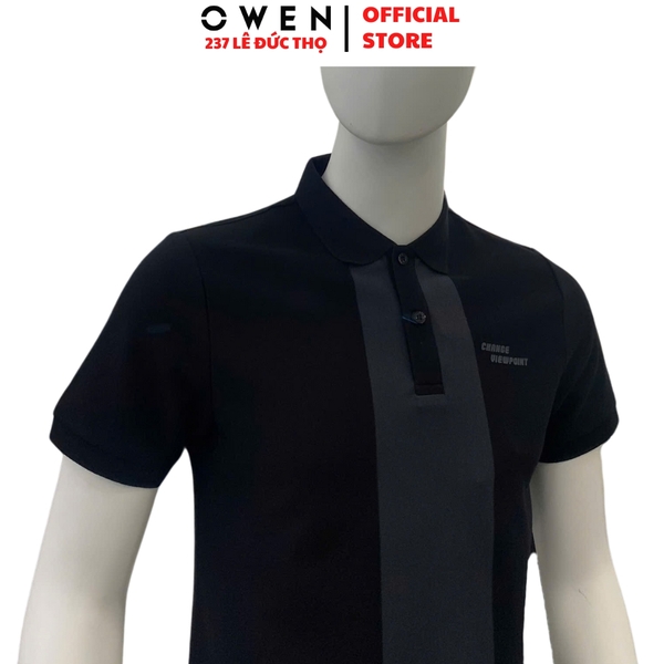 Áo Thun polo Nam Tay Ngắn Có Cổ Owen APV253631 màu đen phối navy dáng suông body fit tà bằng chất liệu cotton