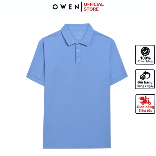 Áo Thun polo Nam Tay Ngắn Có Cổ Owen APV253638 màu xanh da trời dáng body fit tà bằng chất liệu cotton poly