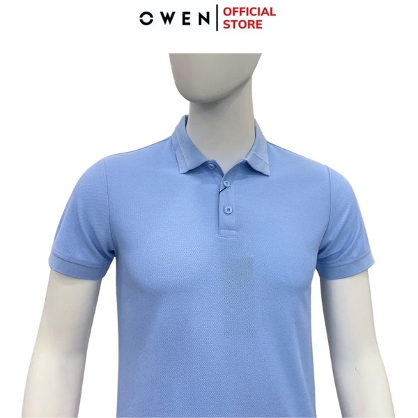 Áo Thun polo Nam Tay Ngắn Có Cổ Owen APV253638 màu xanh da trời dáng body fit tà bằng chất liệu cotton poly