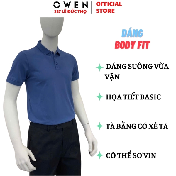 Áo thun polo Nam Tay Ngắn Có Cổ Owen APV253640 màu xanh dương dáng body fit tà bằng chất liệu CVC spandex